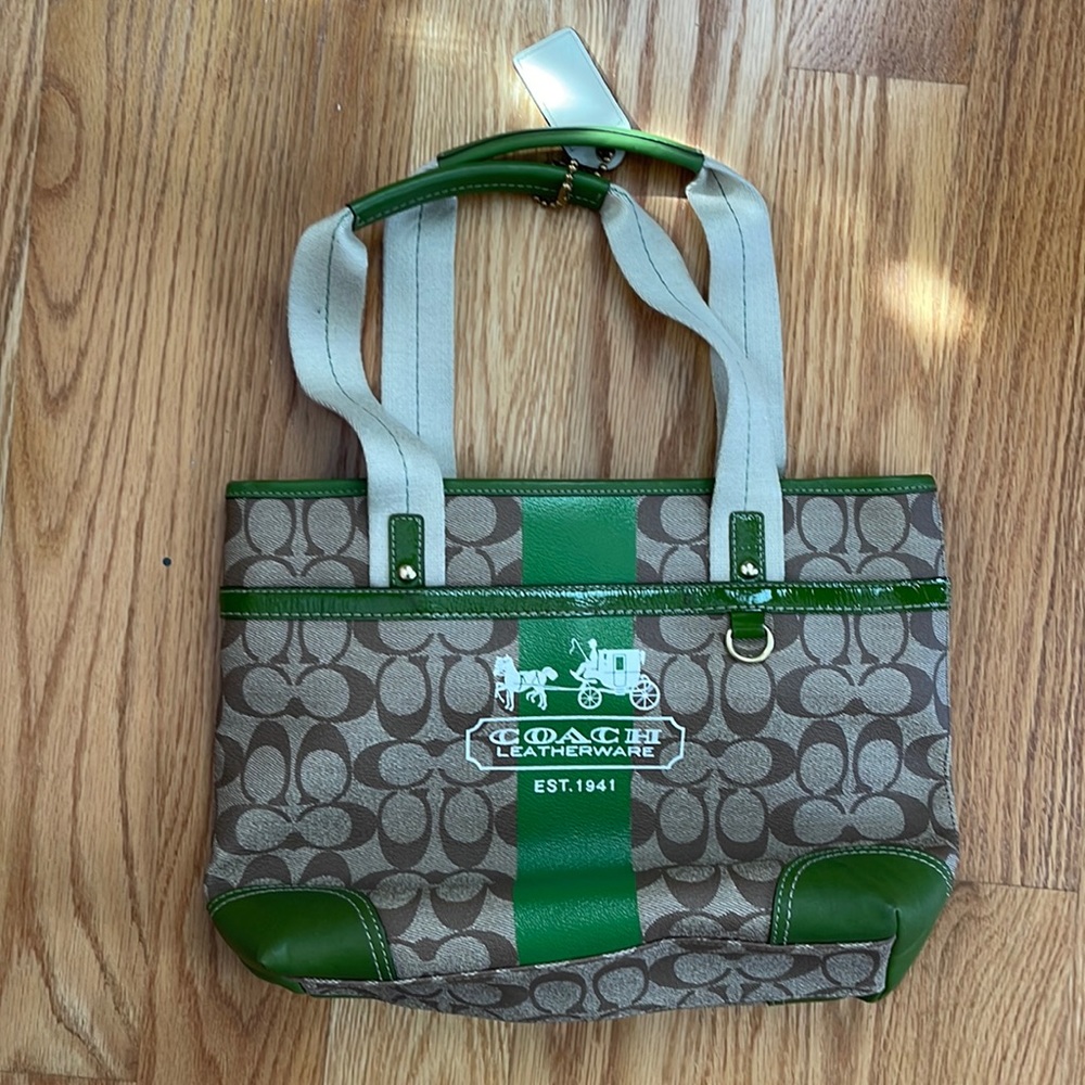 Coach Heritage Tote with Green Stripe